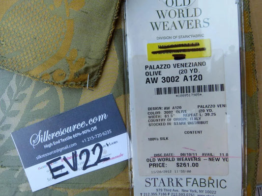 14 Ev22 Scalamandre Special Pieces Palazzo Veneziano Olive Gold 27"x33" MSRP USD 522/Y