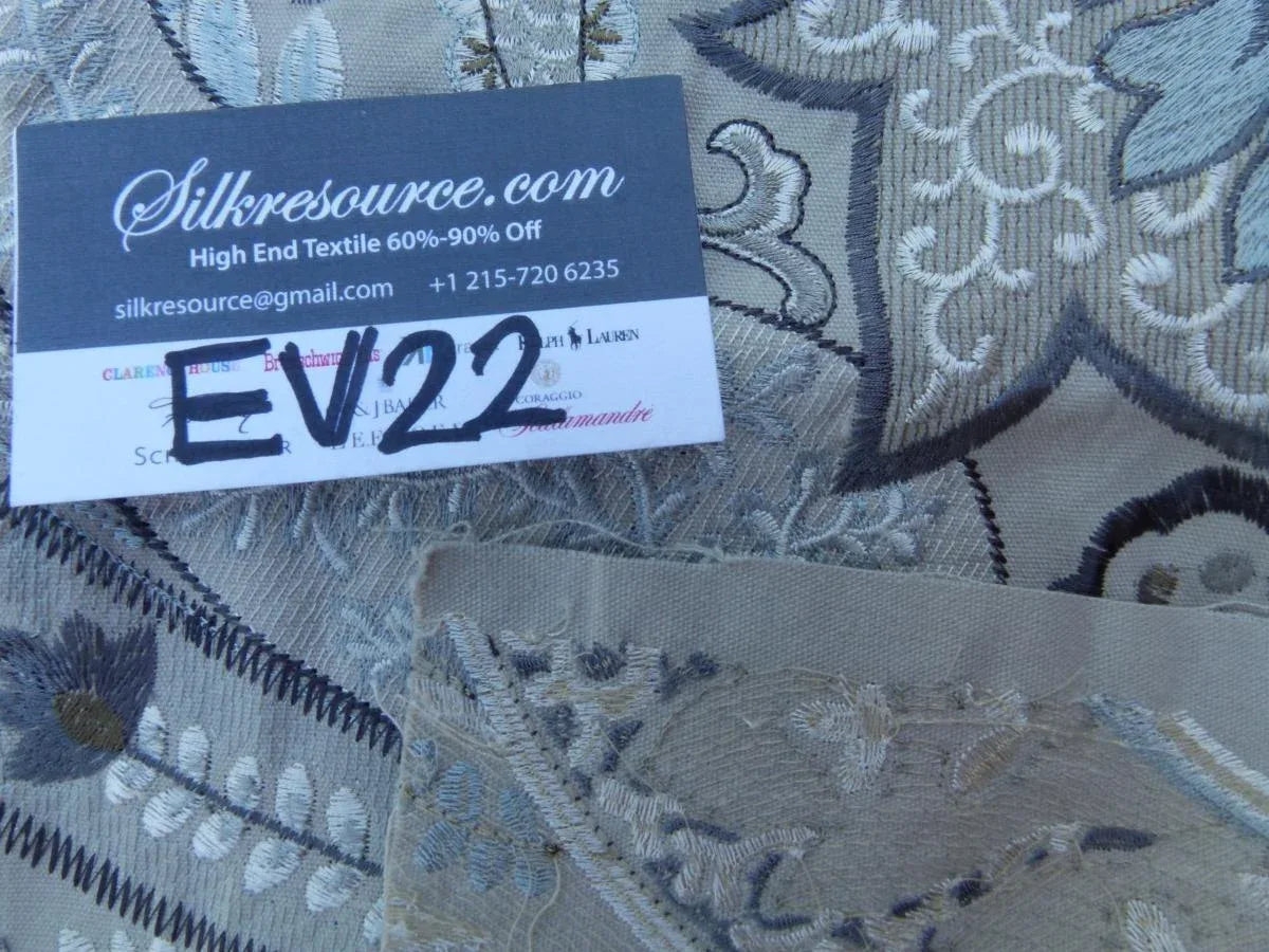 20 Ev22 Scalamandre Special Pieces Gray, Blue And White Embroidery