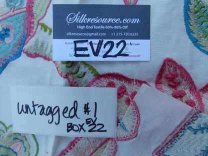 21 Ev22 Scalamandre Special Embroidery Pieces Pink, Green Blue And White Flower/leaves