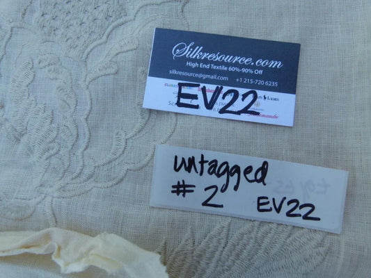 22 Ev22 Scalamandre Special Pieces 1.2y Embroidery Linen White With Flowers/leaves