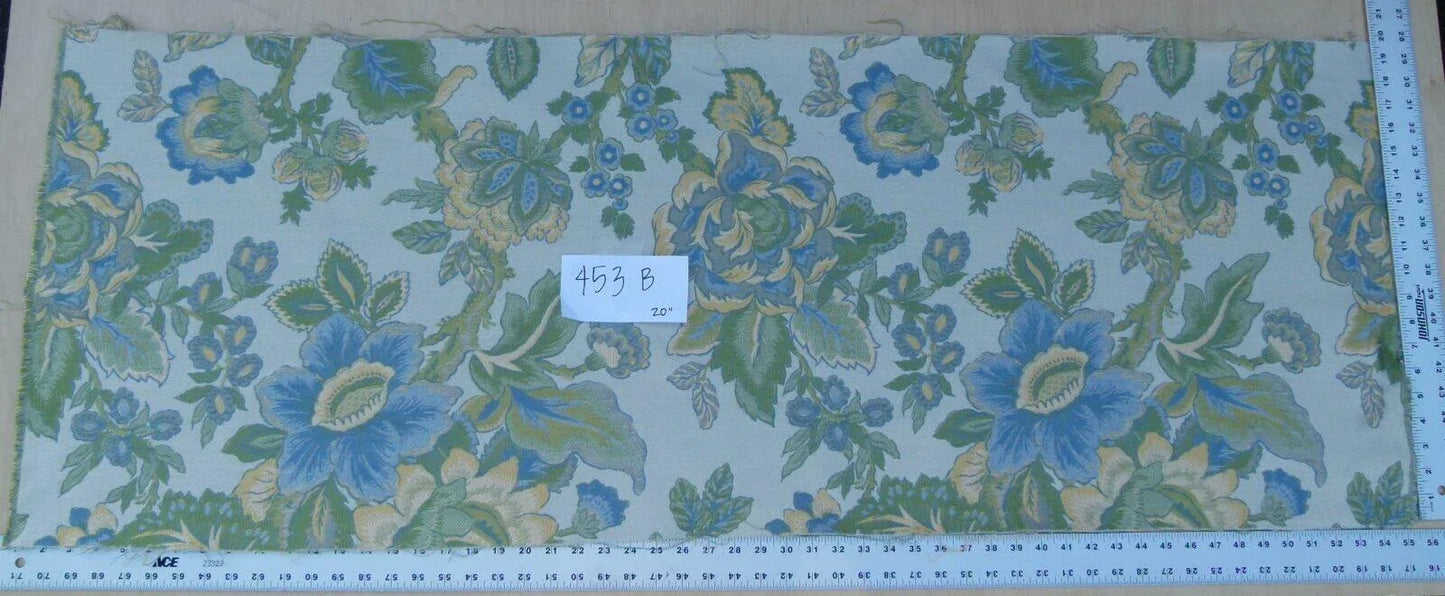 0.6 Yards Young Lampas Blue Green Tree Peony Viscose 453b