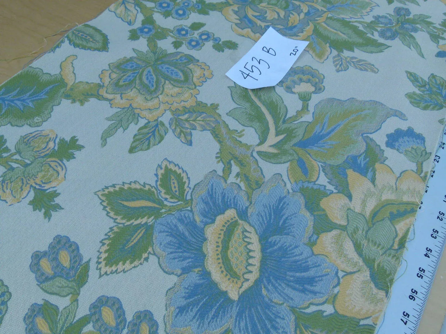 0.6 Yards Young Lampas Blue Green Tree Peony Viscose 453b