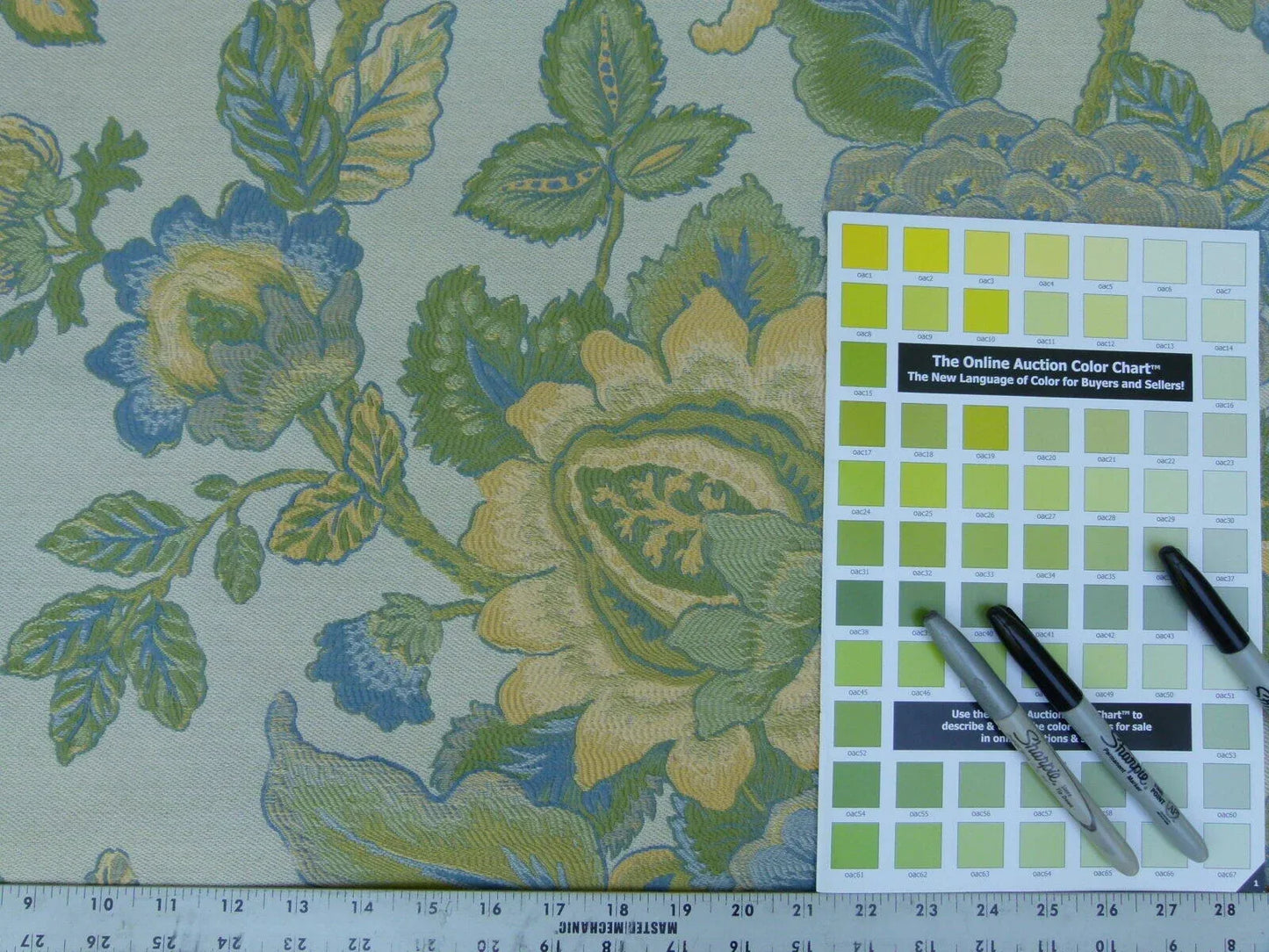 0.8 Yards Young Lampas Blue Green Tree Peony Viscose