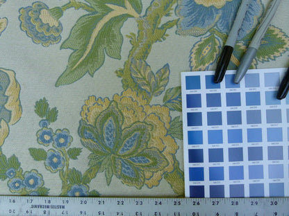 0.6 Yards Young Lampas Blue Green Tree Peony Viscose 453b