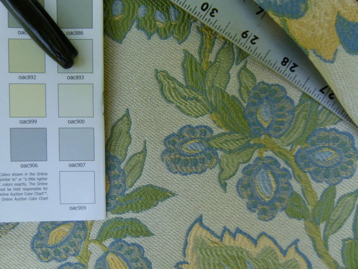 0.6 Yards Young Lampas Blue Green Tree Peony Viscose 453c