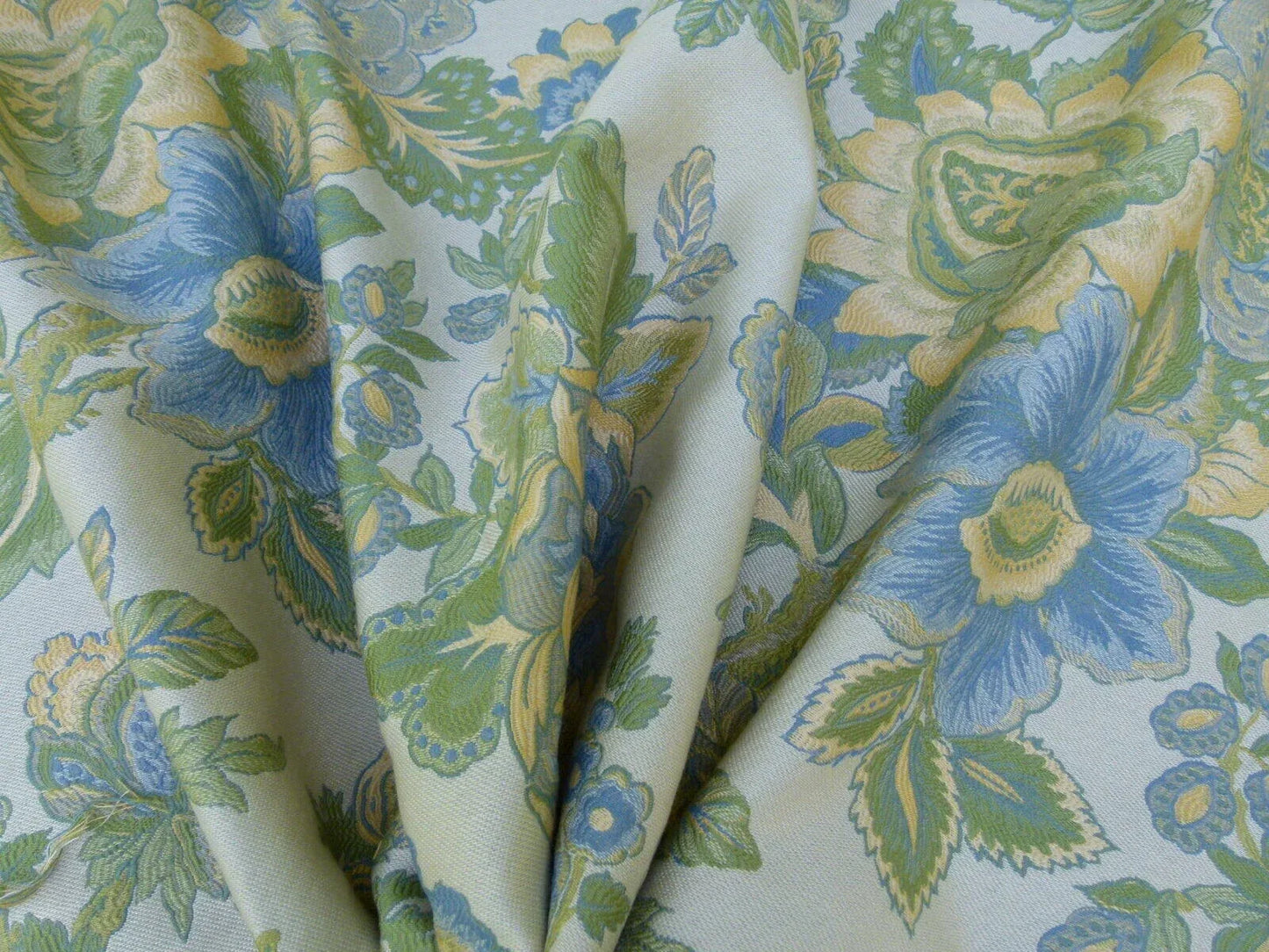 0.8 Yards Young Lampas Blue Green Tree Peony Viscose