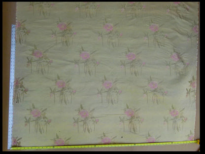 Stunning 100% Silk Lampas Pink Peony In Gold Drizzle Rain