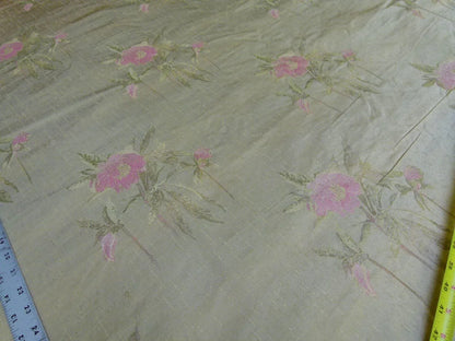 Stunning 100% Silk Lampas Pink Peony In Gold Drizzle Rain