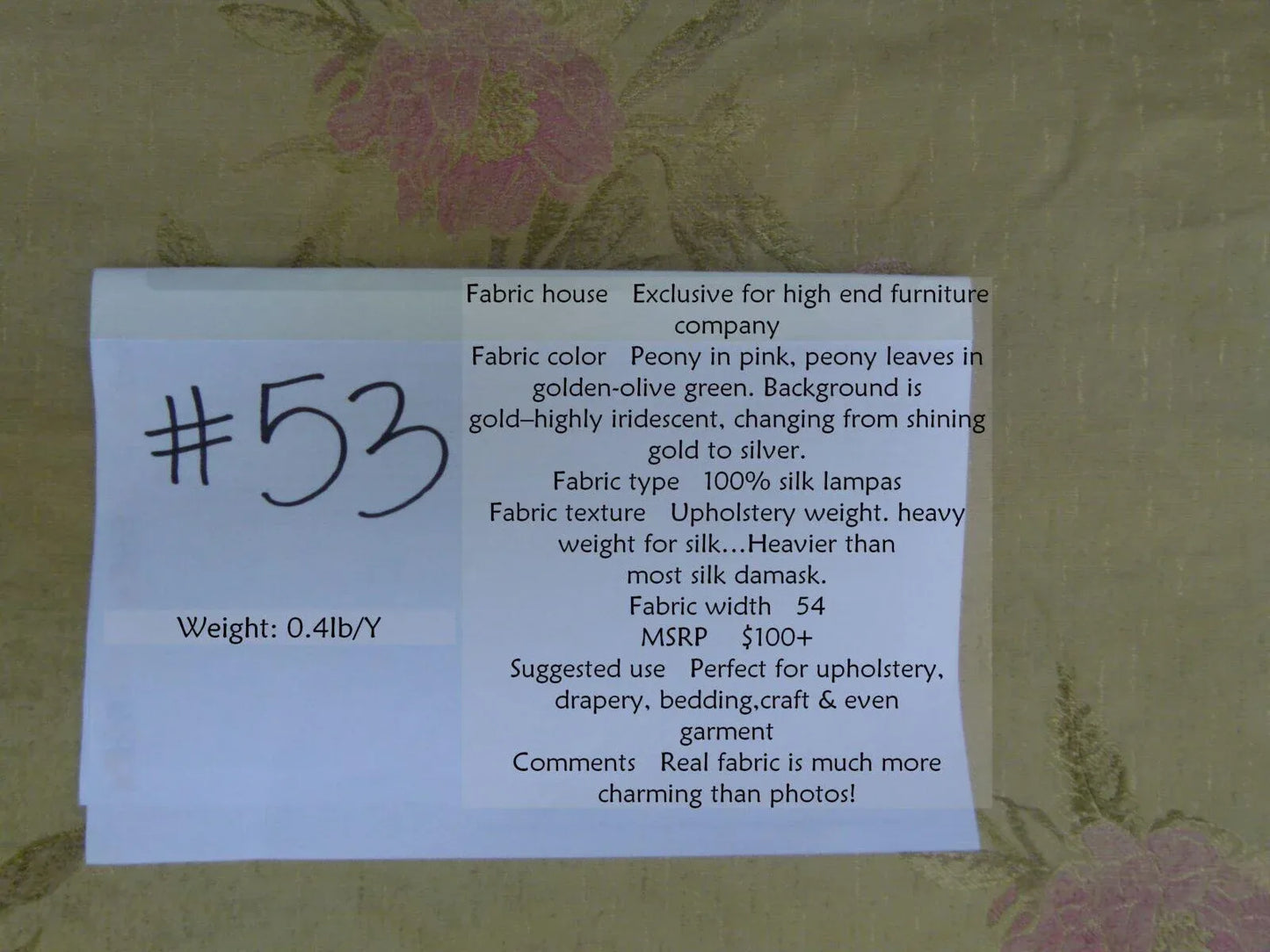 Stunning 100% Silk Lampas Pink Peony In Gold Drizzle Rain