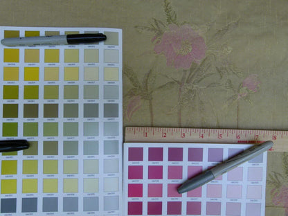 Stunning 100% Silk Lampas Pink Peony In Gold Drizzle Rain