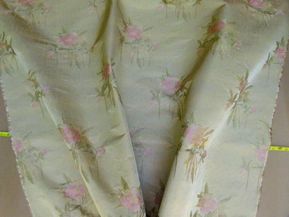 Stunning 100% Silk Lampas Pink Peony In Gold Drizzle Rain