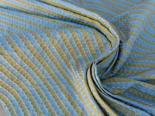 By Yard Scalamandre Oland Blue Chartreuse Fr Old World Weavers Stripe Silk MSRP USD 130/Y