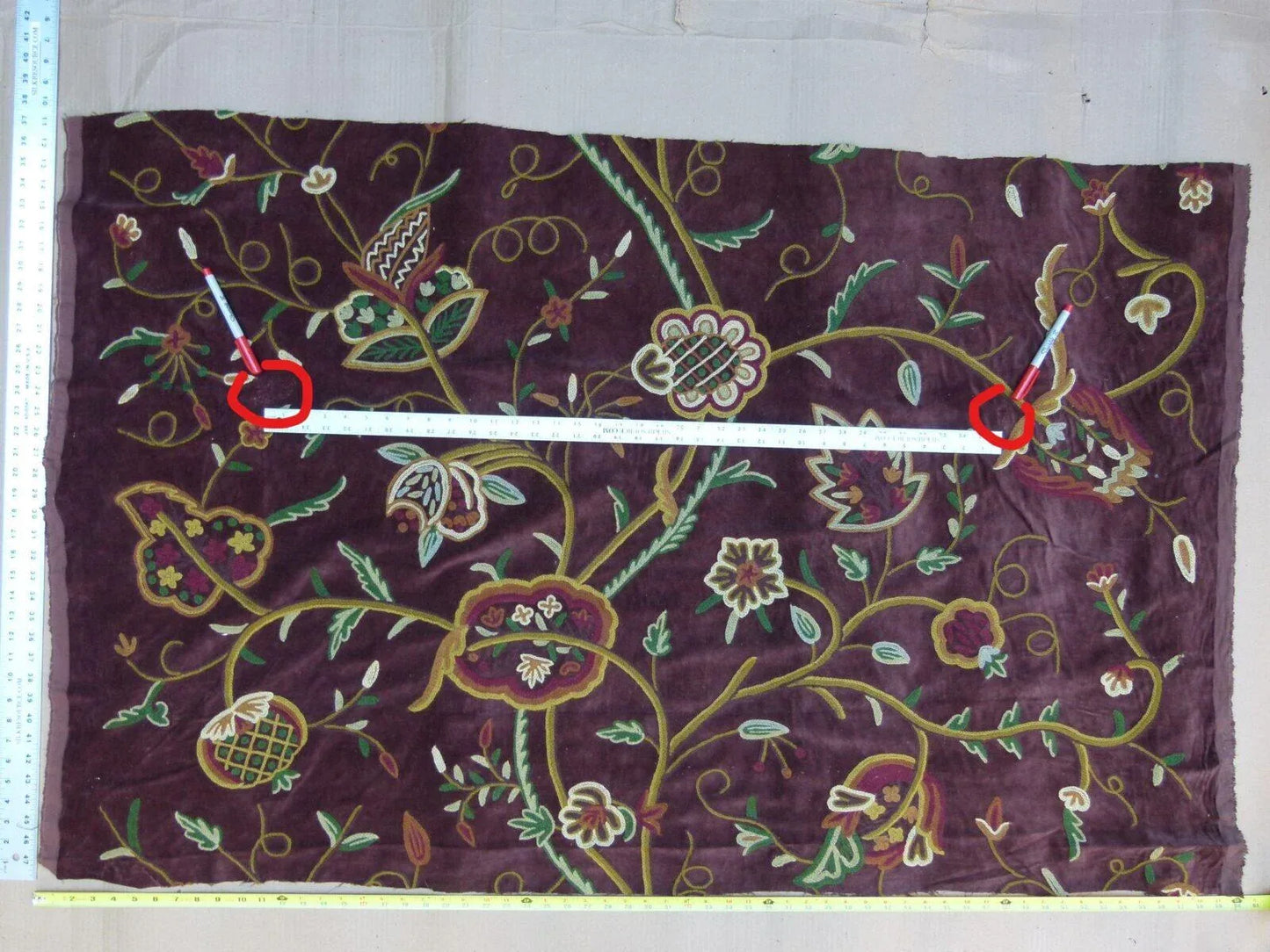 1 Yard Old World Weavers Wool Crewel Velvet Multi On Brown MSRP USD 568 (minor Defect)