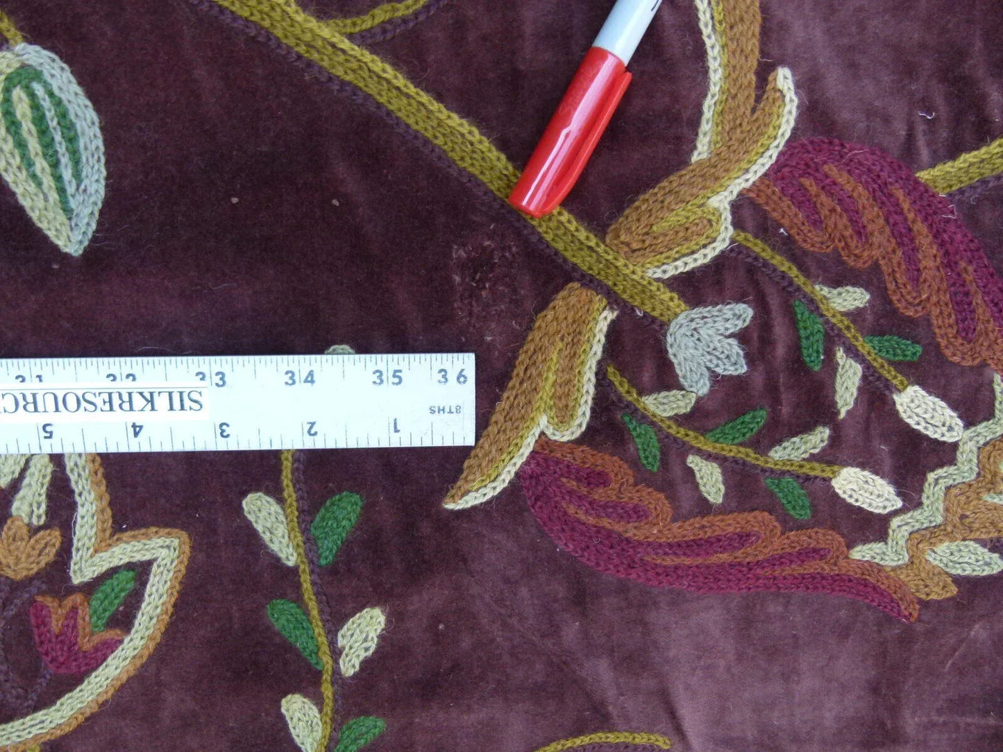 1 Yard Old World Weavers Wool Crewel Velvet Multi On Brown MSRP USD 568 (minor Defect)