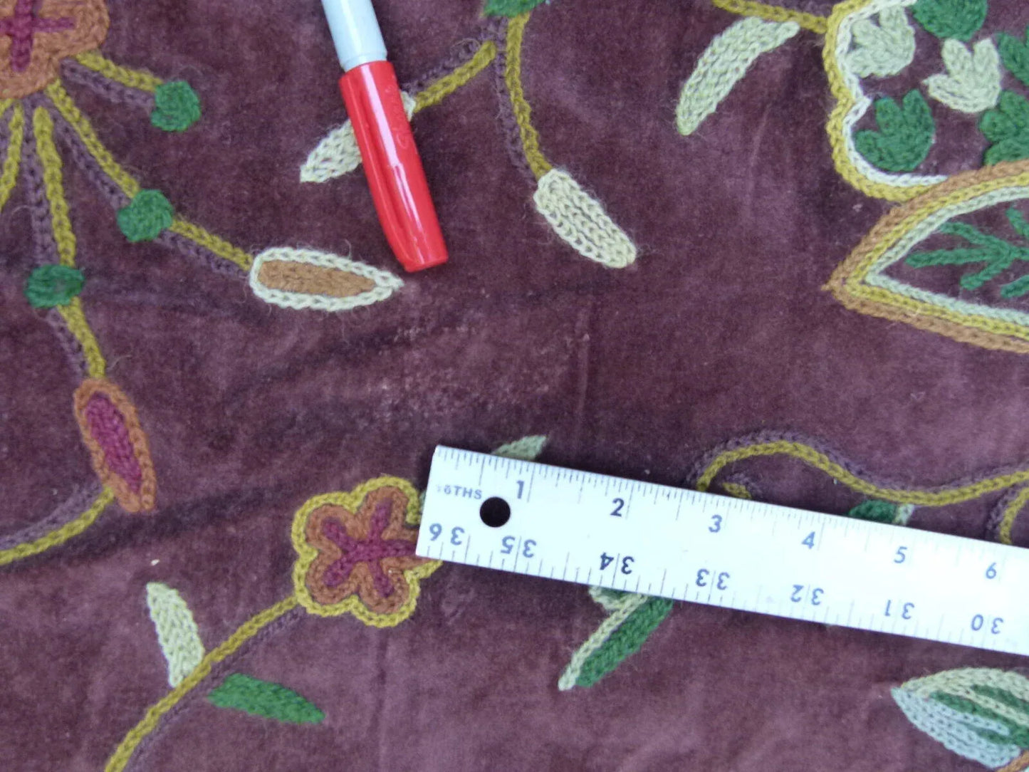 1 Yard Old World Weavers Wool Crewel Velvet Multi On Brown MSRP USD 568 (minor Defect)