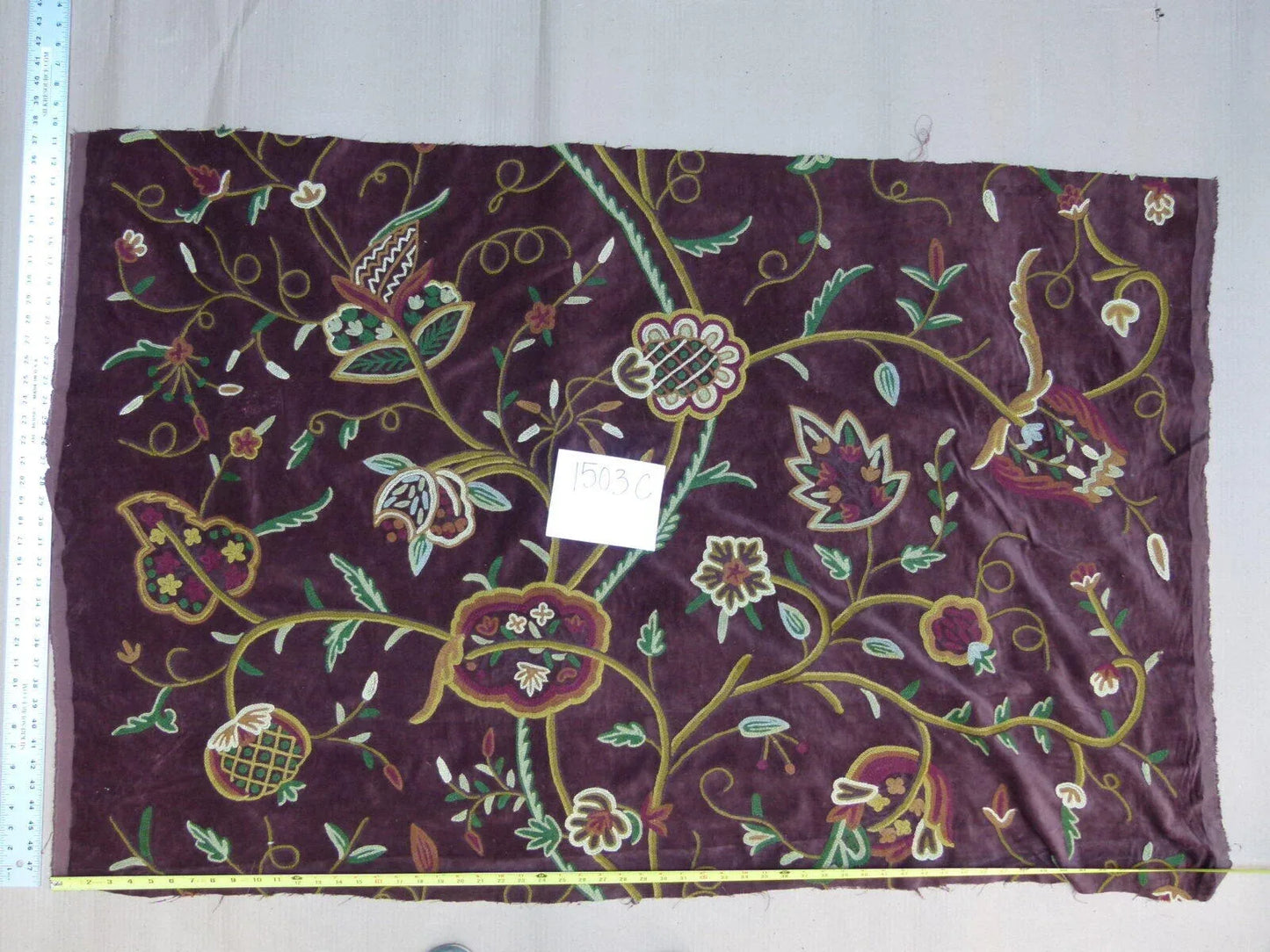 1 Yard Old World Weavers Wool Crewel Velvet Multi On Brown MSRP USD 568 (minor Defect)