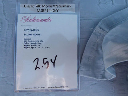 2.5y Scalamandre Salon Moire Nordic Blue Classic Silk Moire Watermark Historical Reversible MSRP USD 442/Y