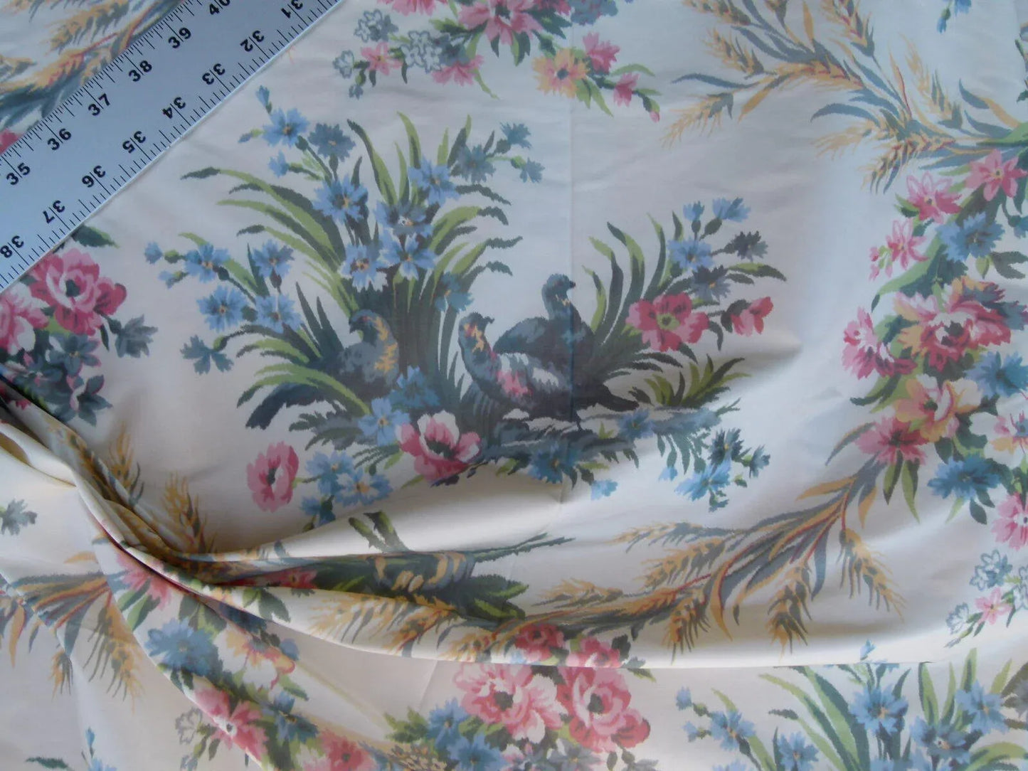 2.4y Scalamandre Les Perdrix Partridge Multi On Creme Floral Bird Silk Warp Print France MSRP USD 2500/Y