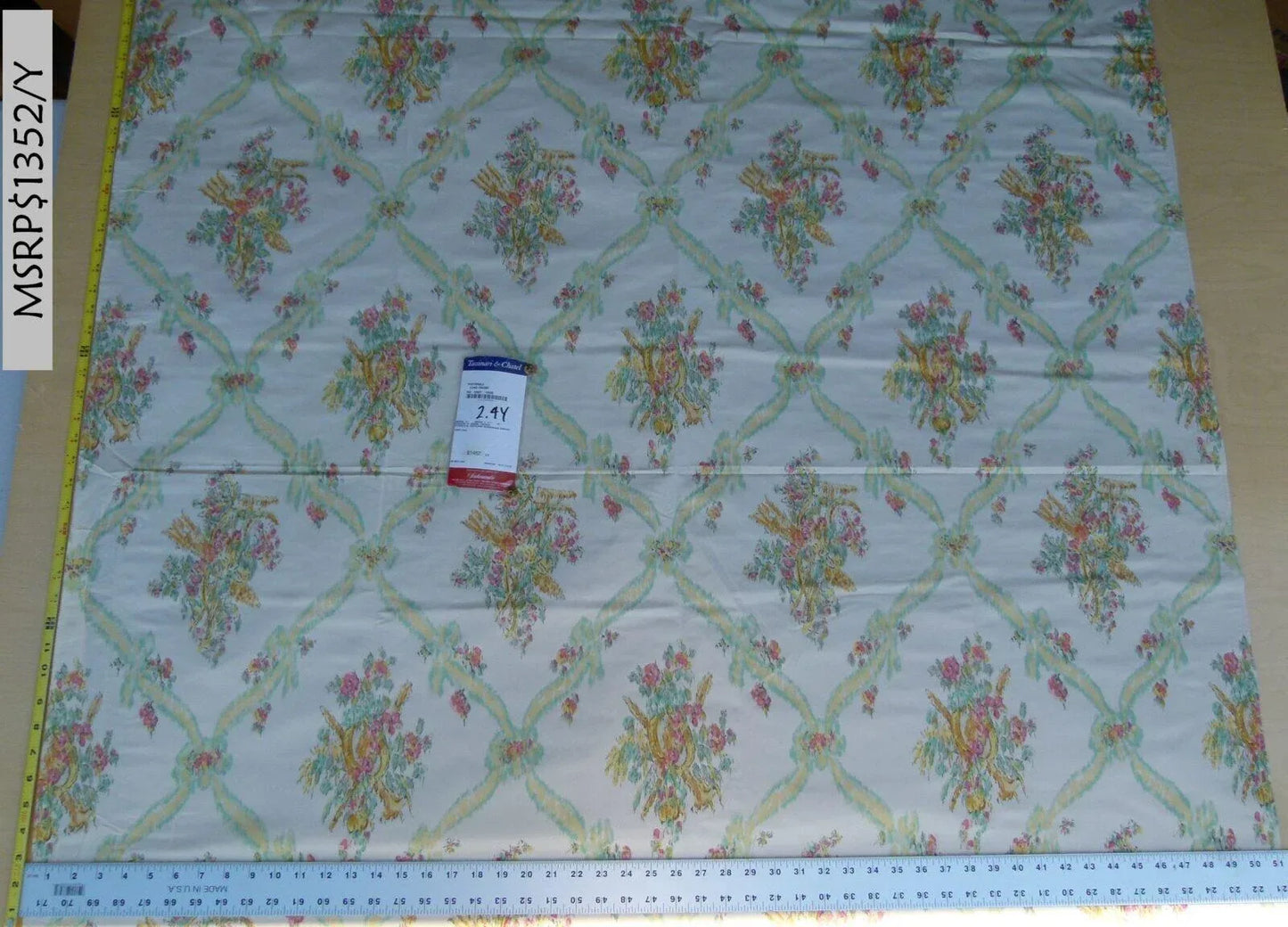 2.4 Scalamandre Pastorale Fond Creme Floral Lattice Silk Print France MSRP USD 1352/Y