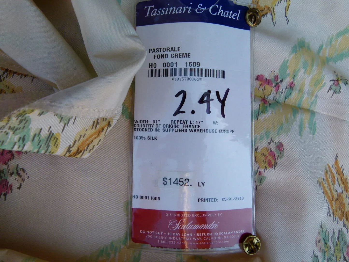 2.4 Scalamandre Pastorale Fond Creme Floral Lattice Silk Print France MSRP USD 1352/Y