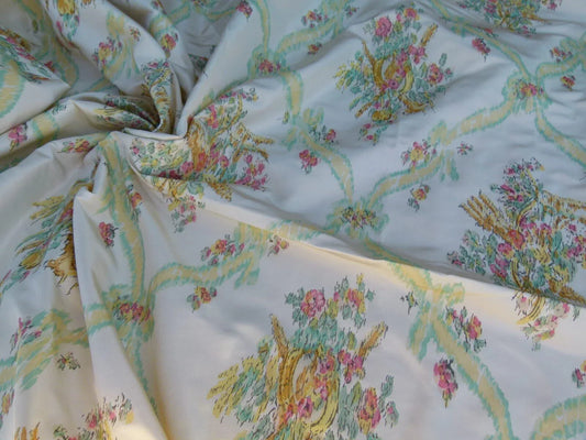 2.4 Scalamandre Pastorale Fond Creme Floral Lattice Silk Print France MSRP USD 1352/Y