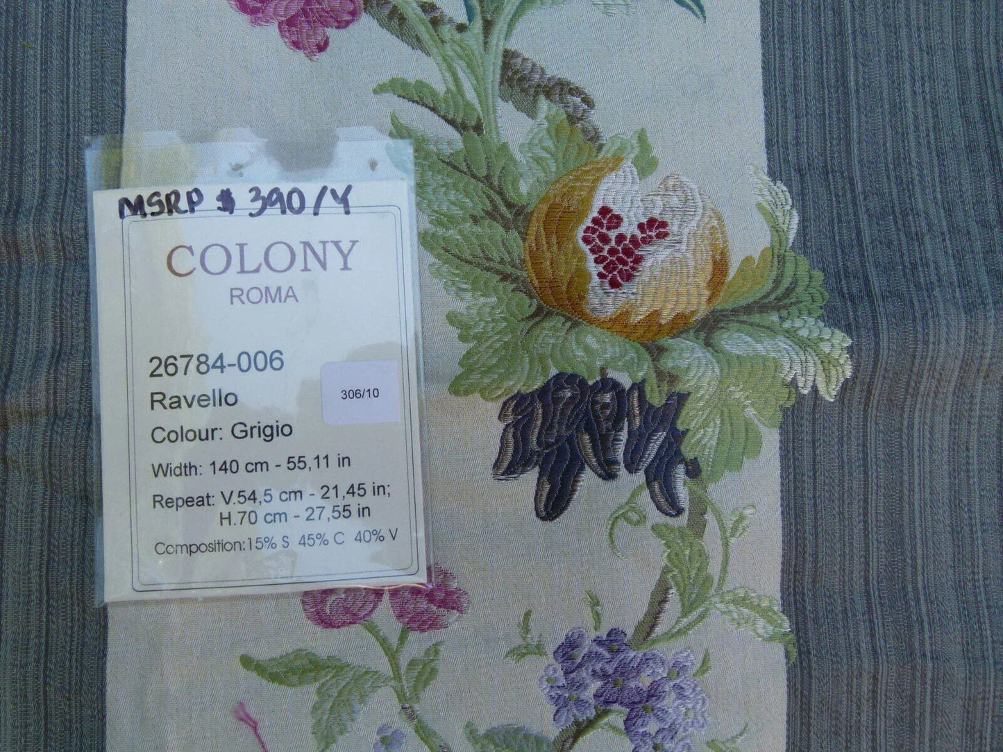 2.2y Scalamandre Colony Ravello Grigio Grey Cream Pink Purple Green Red Floral Fruit Woven Stripe MSRP USD 390/Y