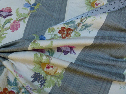 2.2y Scalamandre Colony Ravello Grigio Grey Cream Pink Purple Green Red Floral Fruit Woven Stripe MSRP USD 390/Y