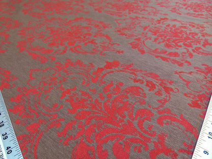 Scalamandre Agios Damask Red On Brown Magnificent Renaissance Damask Fil Coupe Old World Weavers  MSRP USD 296/Y