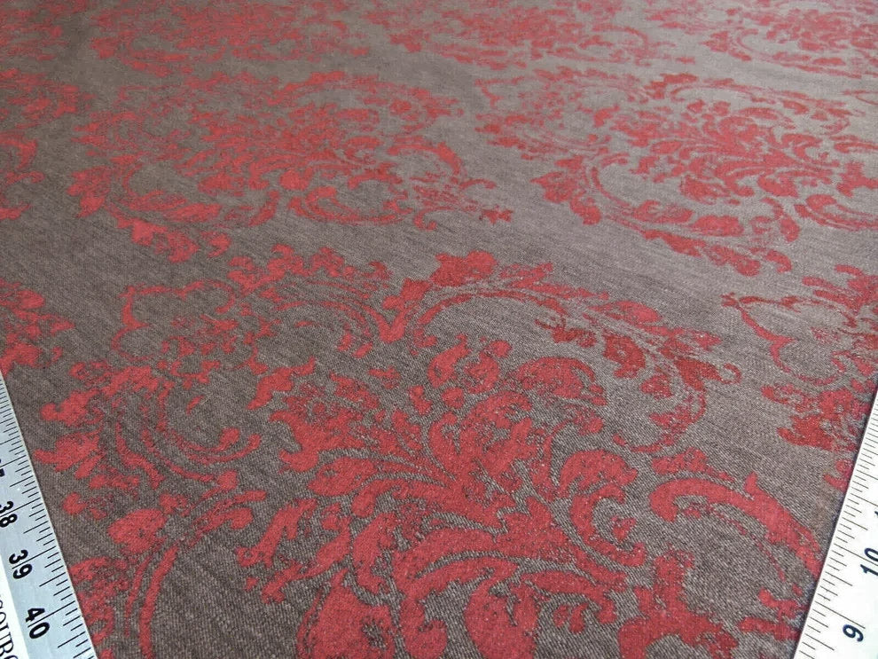 Scalamandre Agios Damask Red On Brown Magnificent Renaissance Damask Fil Coupe Old World Weavers  MSRP USD 296/Y