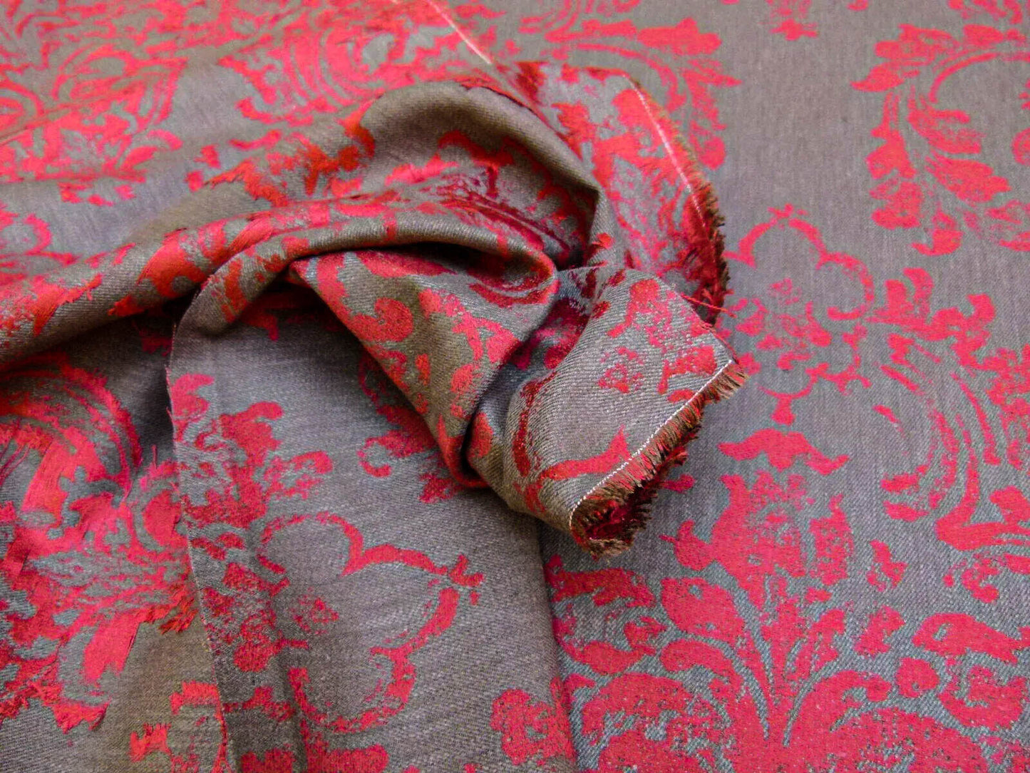 Scalamandre Agios Damask Red On Brown Magnificent Renaissance Damask Fil Coupe Old World Weavers  MSRP USD 296/Y