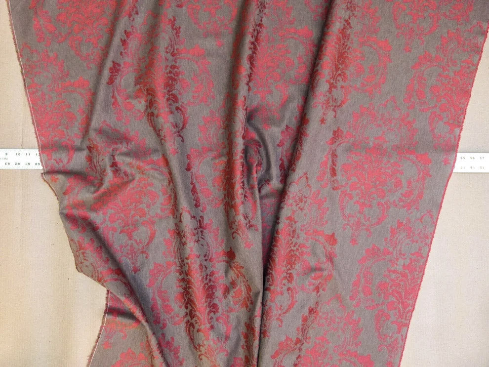 Scalamandre Agios Damask Red On Brown Magnificent Renaissance Damask Fil Coupe Old World Weavers  MSRP USD 296/Y