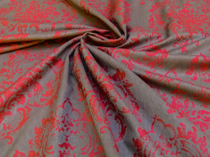 Scalamandre Agios Damask Red On Brown Magnificent Renaissance Damask Fil Coupe Old World Weavers  MSRP USD 296/Y