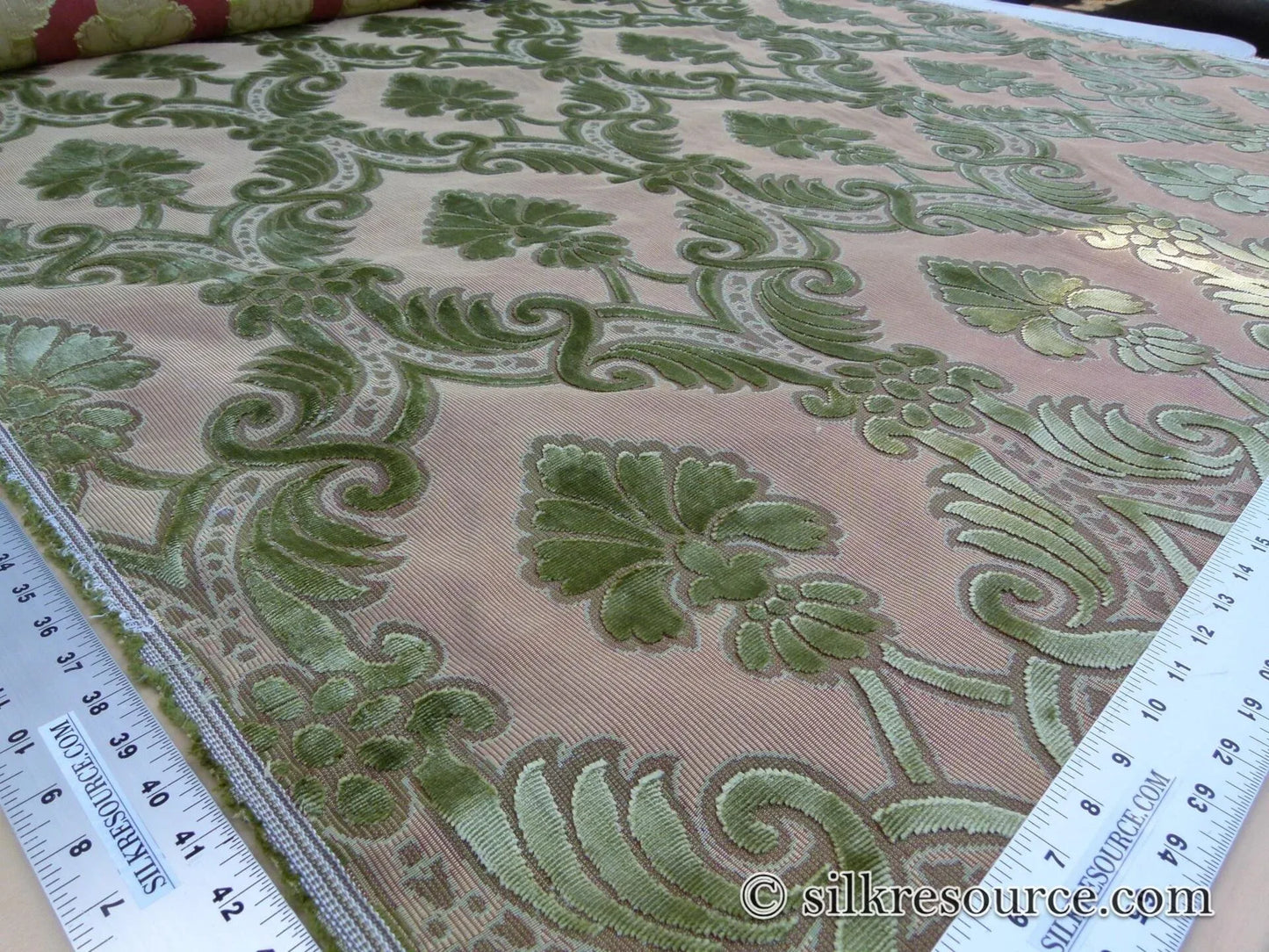 Scalamandre Italian Palmett Lime Green Palm Motif Silk Velvet Decadent Damask MSRP USD 650/Y