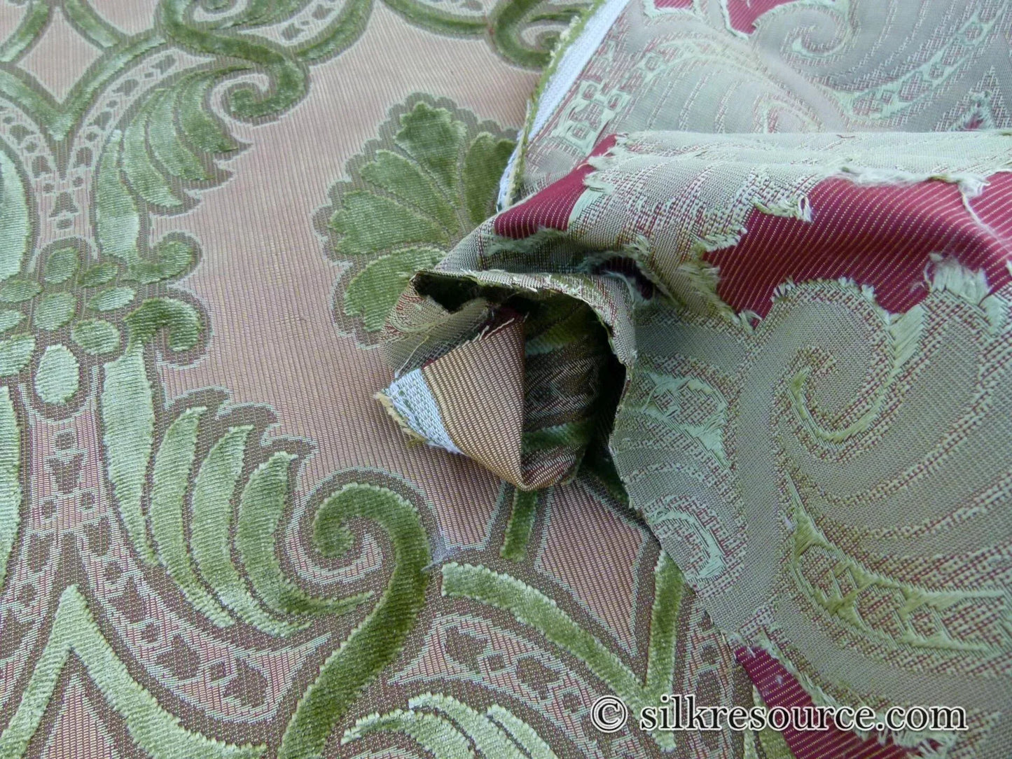 Scalamandre Italian Palmett Lime Green Palm Motif Silk Velvet Decadent Damask MSRP USD 650/Y