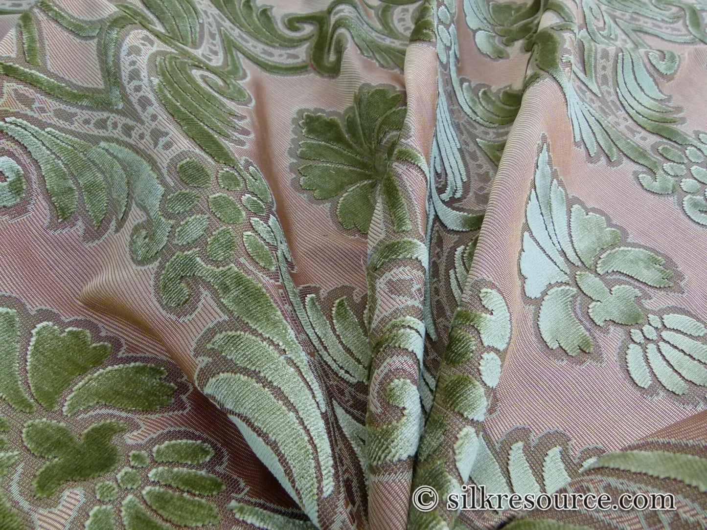 Scalamandre Italian Palmett Lime Green Palm Motif Silk Velvet Decadent Damask MSRP USD 650/Y