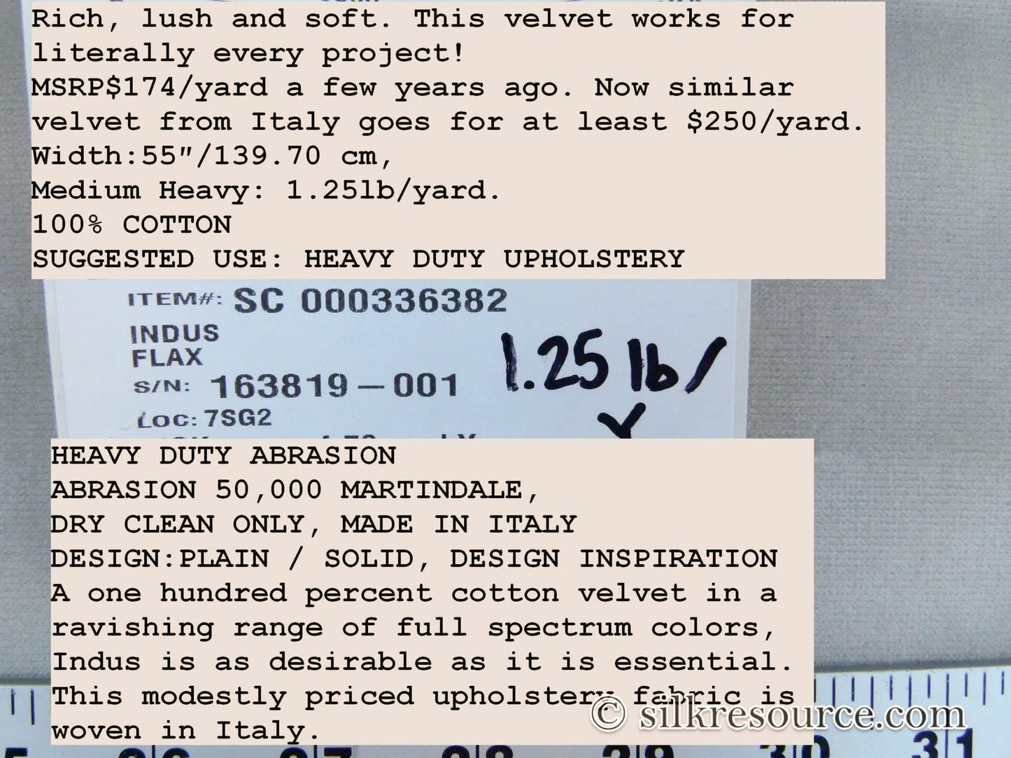 Scalamandre Indus Flax Light Cream Supple Velvet Italy MSRP USD 240/Yd