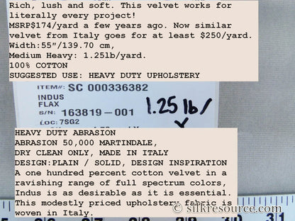 Scalamandre Indus Flax Light Cream Supple Velvet Italy MSRP USD 240/Yd