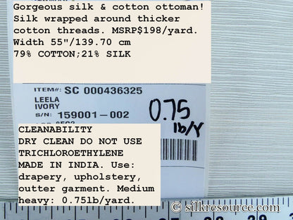 Scalamandre Leela Ivory White Silk Ottoman MSRP USD 198/Yard