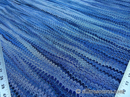 Scalamandre Ebru Silk Weave Bluestone Marbled Paper Silk Jacquard Texture Deep Blue Black Ocean MSRP USD 424/Y