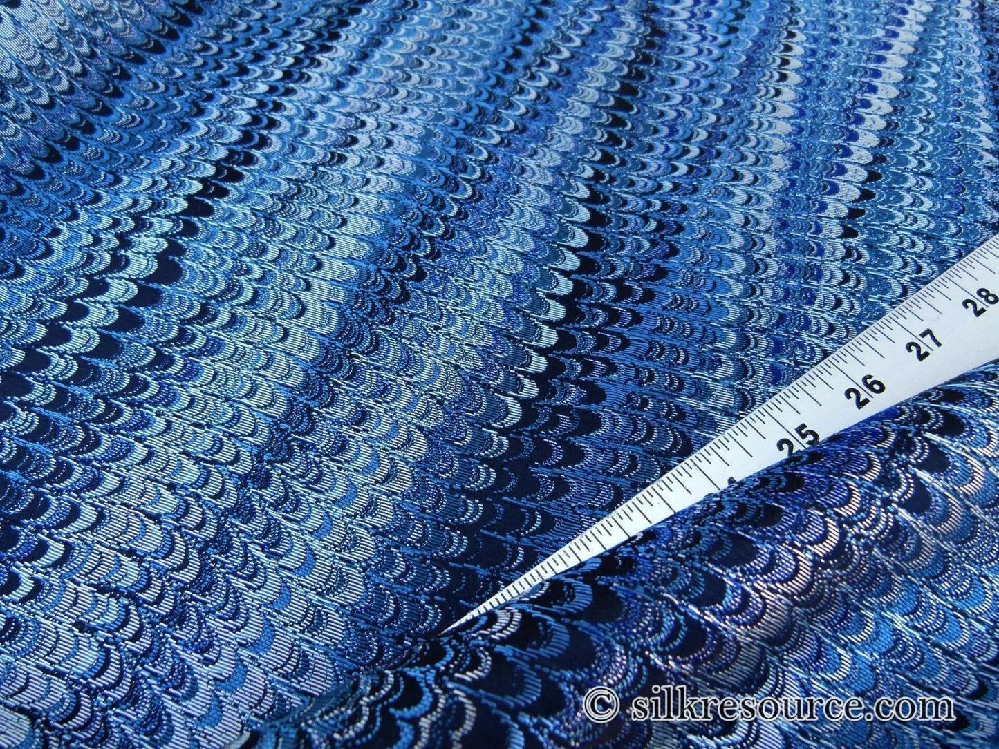 Scalamandre Ebru Silk Weave Bluestone Marbled Paper Silk Jacquard Texture Deep Blue Black Ocean MSRP USD 424/Y