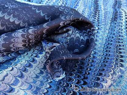 Scalamandre Ebru Silk Weave Bluestone Marbled Paper Silk Jacquard Texture Deep Blue Black Ocean MSRP USD 424/Y
