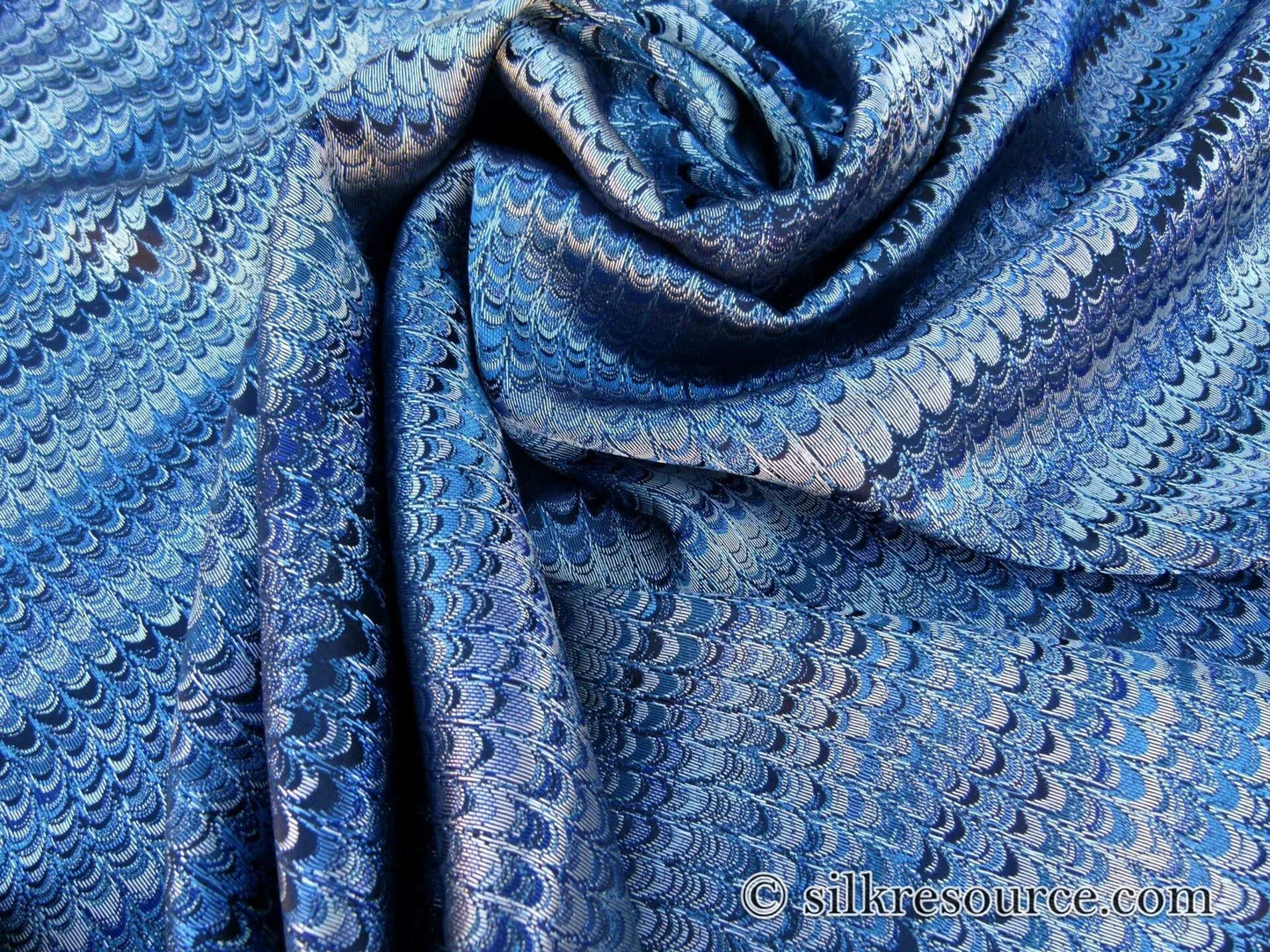 Scalamandre Ebru Silk Weave Bluestone Marbled Paper Silk Jacquard Texture Deep Blue Black Ocean MSRP USD 424/Y