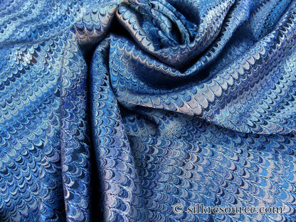 Scalamandre Ebru Silk Weave Bluestone Marbled Paper Silk Jacquard Texture Deep Blue Black Ocean MSRP USD 424/Y