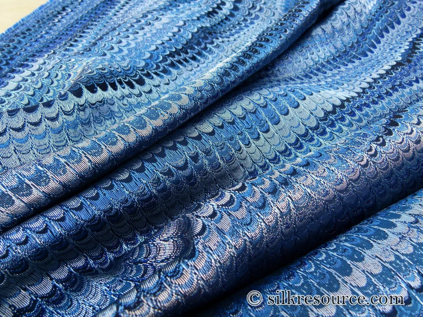 Scalamandre Ebru Silk Weave Bluestone Marbled Paper Silk Jacquard Texture Deep Blue Black Ocean MSRP USD 424/Y