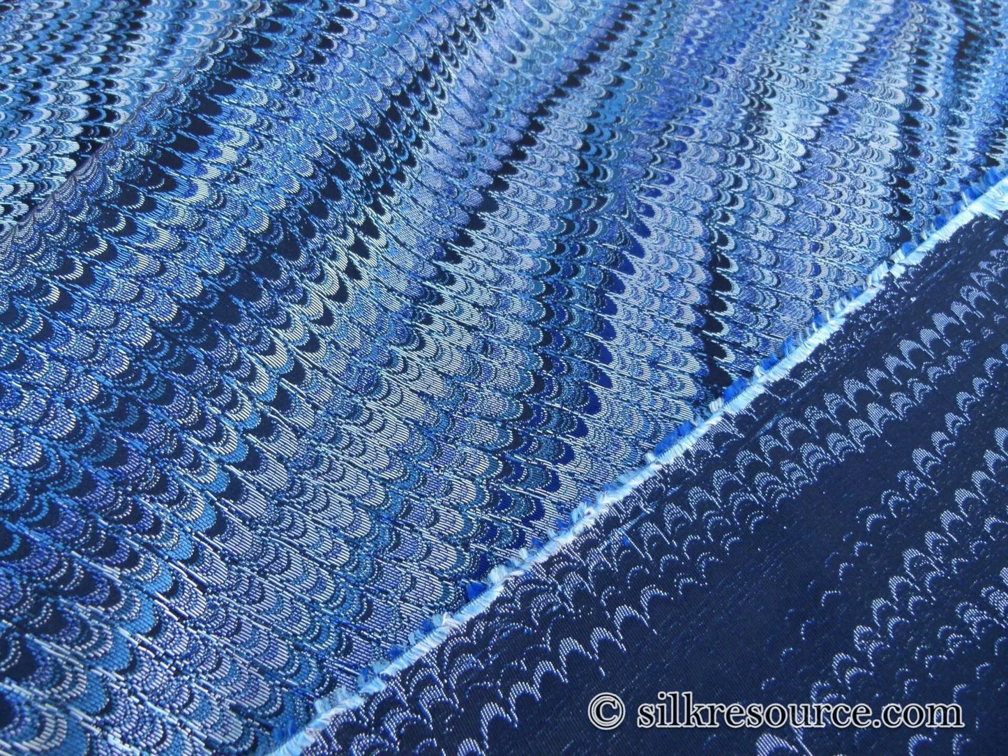 Scalamandre Ebru Silk Weave Bluestone Marbled Paper Silk Jacquard Texture Deep Blue Black Ocean MSRP USD 424/Y