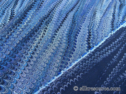Scalamandre Ebru Silk Weave Bluestone Marbled Paper Silk Jacquard Texture Deep Blue Black Ocean MSRP USD 424/Y