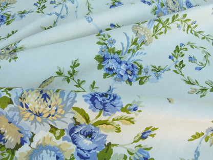 Scalamandre Arabella Print Blues, Golds &amp; Greens Heavy Linen Floral Foliage Neoclassic Scroll Design MSRP USD 400+/Y
