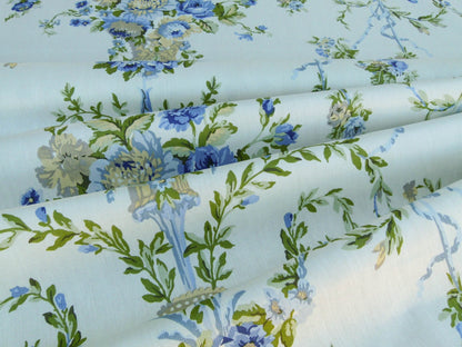 Scalamandre Arabella Print Blues, Golds &amp; Greens Heavy Linen Floral Foliage Neoclassic Scroll Design MSRP USD 400+/Y