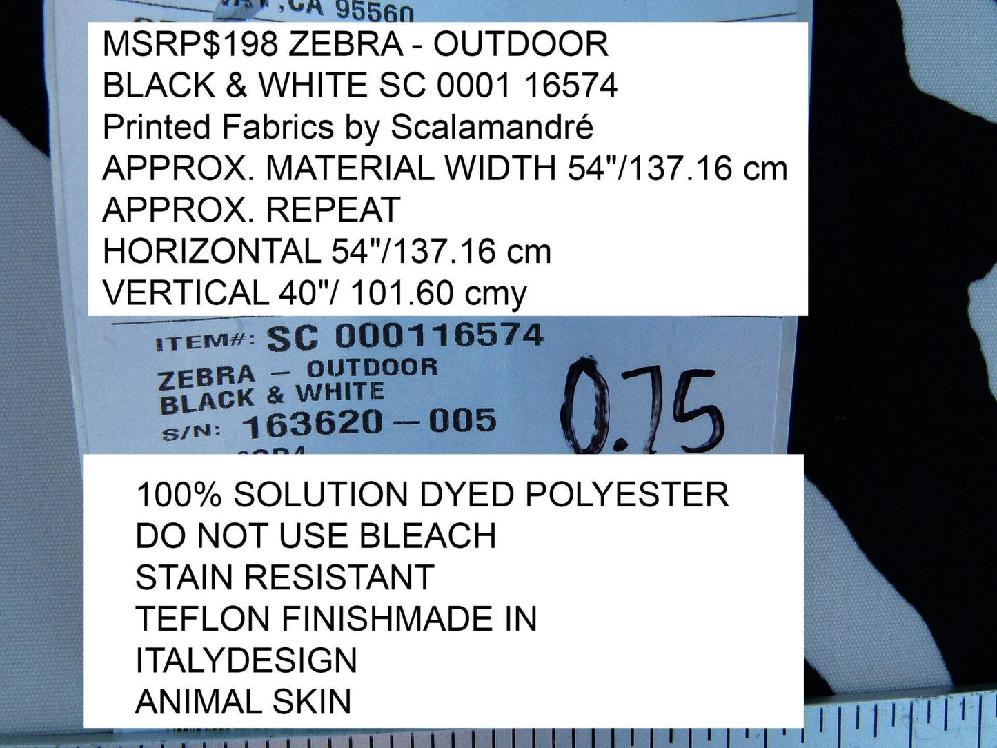 Scalamandre Zebra - Outdoor Black &amp; White Zebra Skin Pattern Animal Skin MSRP USD 198