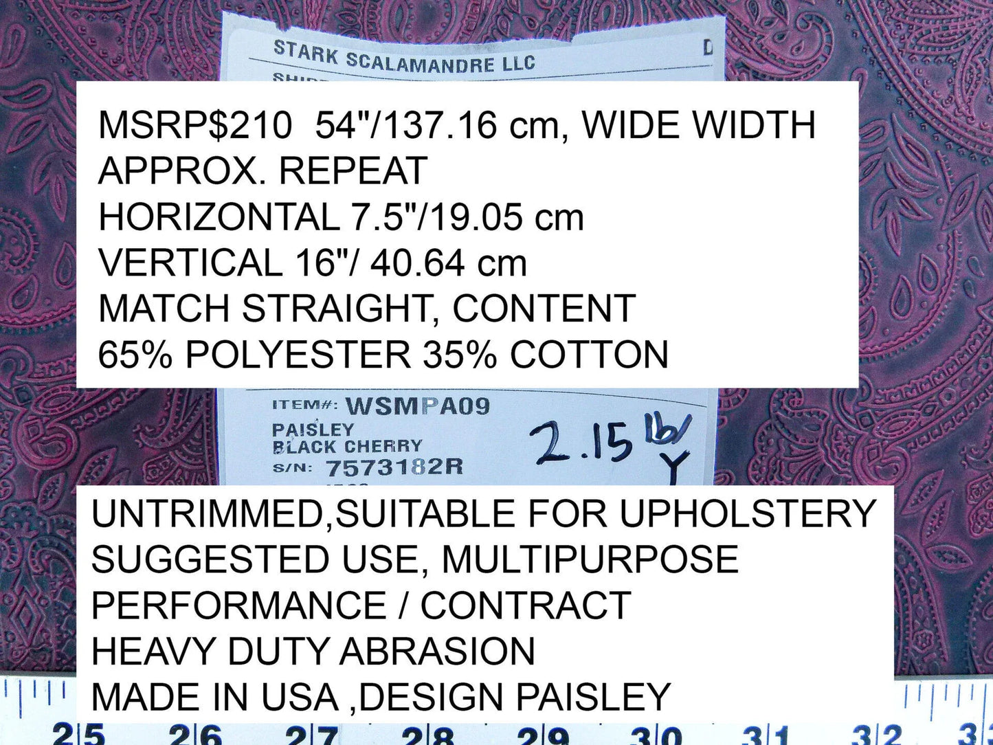 Scalamandre Paisley Black Cherry  Faux Leather Red Black  MSRP USD 210/y